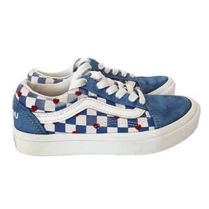 Vans Old Skool Comfy Cush Blue Checkerboard Kids 12 Suede Cap Toe Lace Up Summer